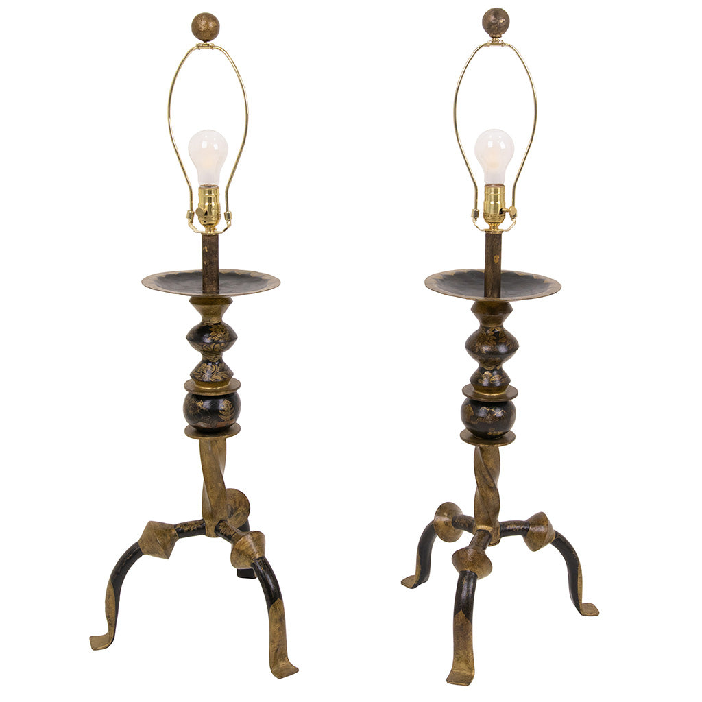 Pair of Gilt Metal Japanned Table Lamps