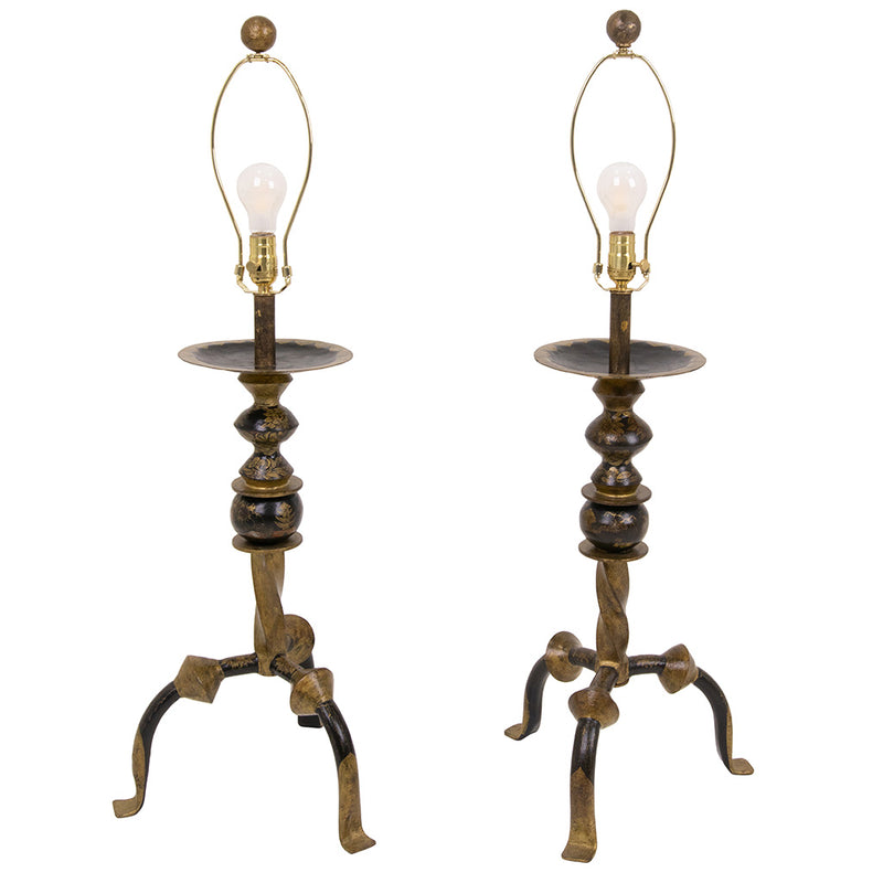 Pair of Gilt Metal Japanned Table Lamps