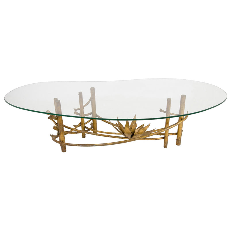 Gilt Metal "Lotus" Cocktail Table with Glass Top