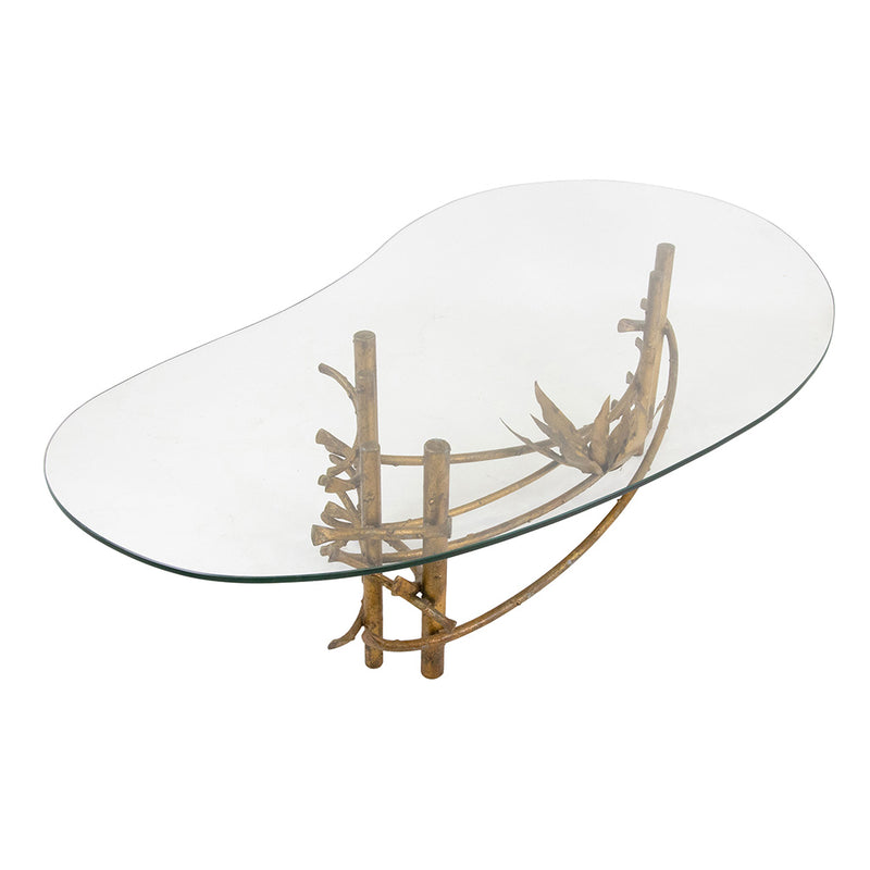 Gilt Metal "Lotus" Cocktail Table with Glass Top