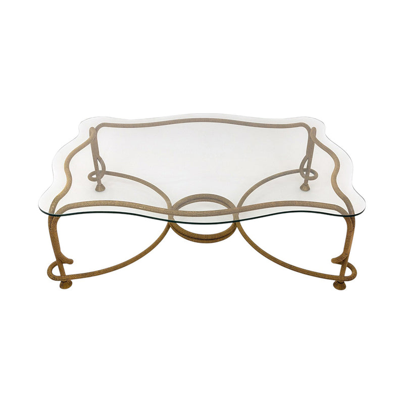 A Gilt Bronze Coffee Table with Twisted Rope and Tassel Feet by Emilio Rey