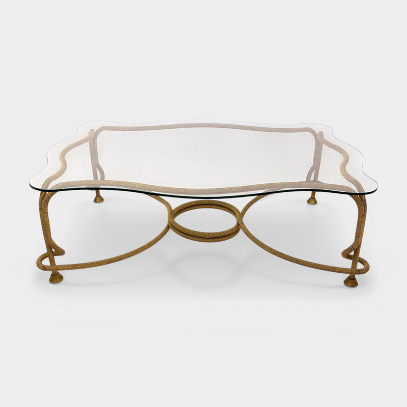 A Gilt Bronze Coffee Table with Twisted Rope and Tassel Feet by Emilio Rey