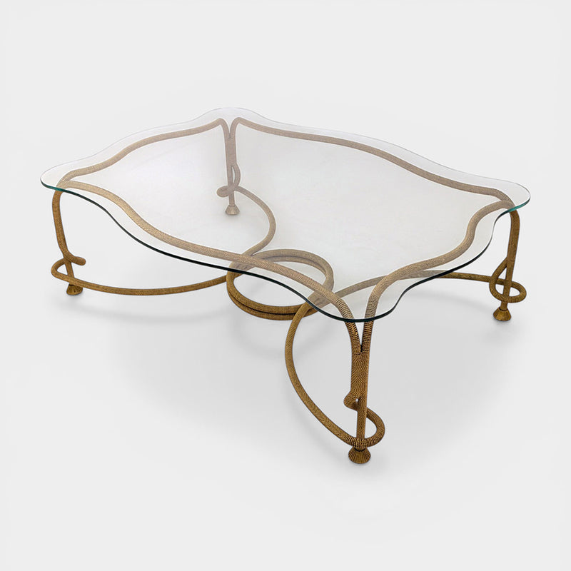 A Gilt Bronze Coffee Table with Twisted Rope and Tassel Feet by Emilio Rey