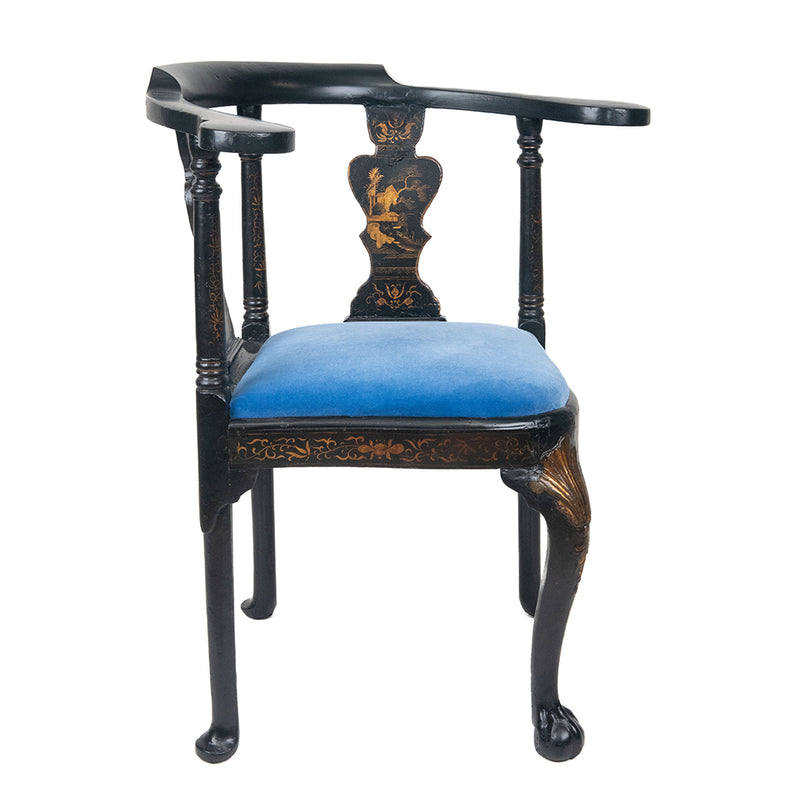 George II Black Lacquered and Gilt Chinoiserie Corner Chair