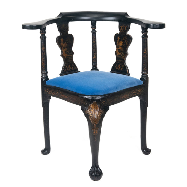 George II Black Lacquered and Gilt Chinoiserie Corner Chair