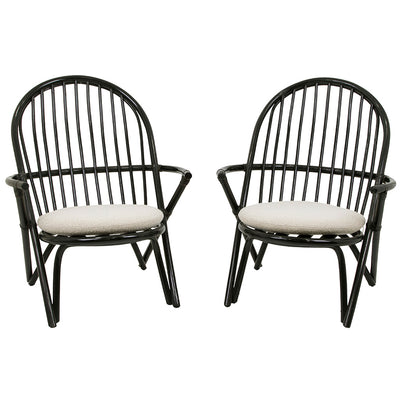 Pair of Black Lacquered Rattan Armchairs