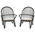 Pair of Black Lacquered Rattan Armchairs