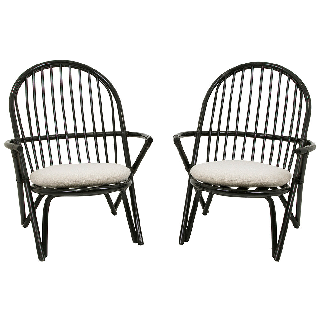 Pair of Black Lacquered Rattan Armchairs