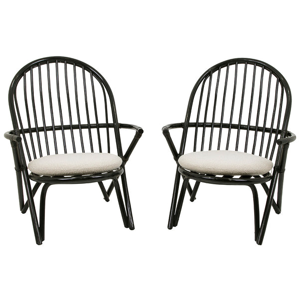 Pair of Black Lacquered Rattan Armchairs