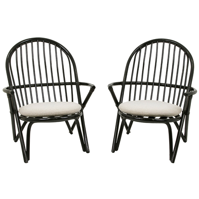 Pair of Black Lacquered Rattan Armchairs