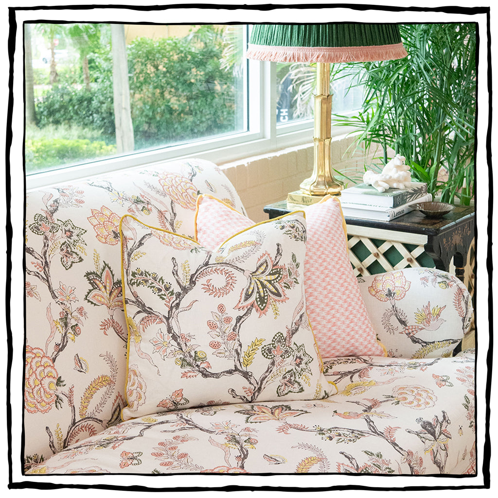 Lancaster Sofa in Palampore in Salmon and Roman