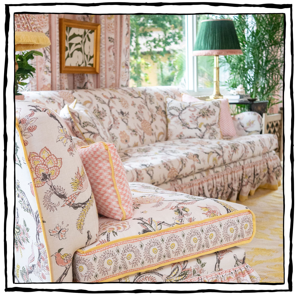 Lancaster Sofa in Palampore in Salmon and Roman