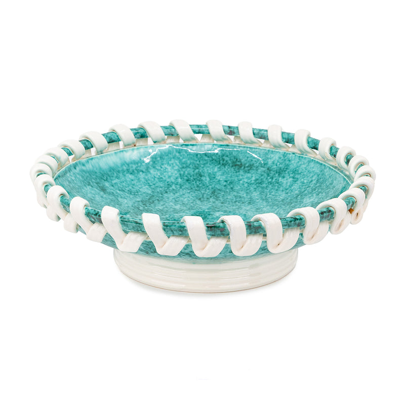 Large Ceramic Serving Bowl with Pierced Ribbon Twist Detail