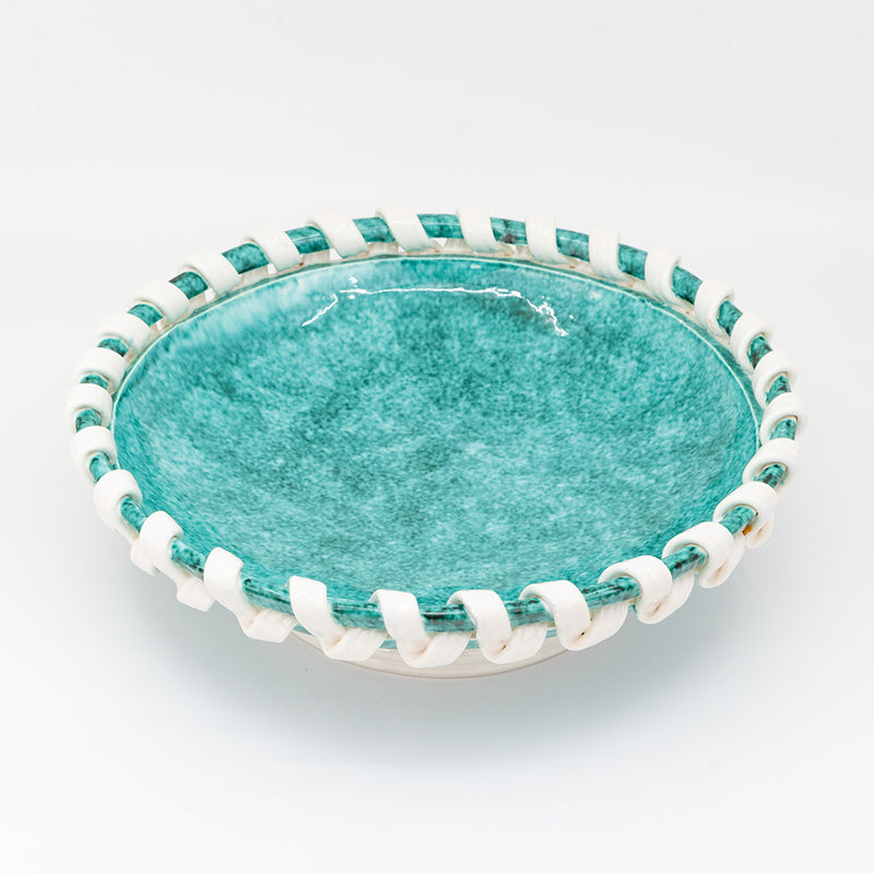 Large Ceramic Serving Bowl with Pierced Ribbon Twist Detail
