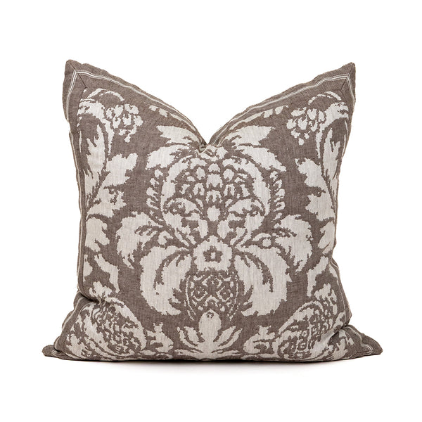 Lino Damasco Pillow with Branca Stripe Framing
