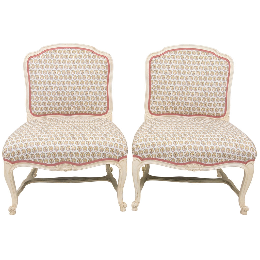 A Pair of Louis XV Style Painted Slipper Chairs