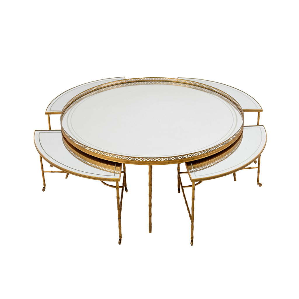 Mirrored Round Bronze and Brass Coffee Table by Maison Bagues