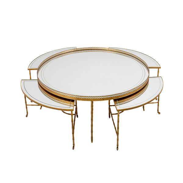 Mirrored Round Bronze and Brass Coffee Table by Maison Bagues