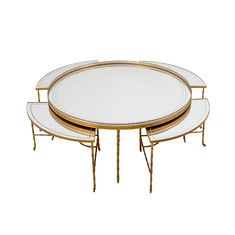 Mirrored Round Bronze and Brass Coffee Table by Maison Bagues