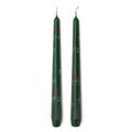Pair of Hand-Painted Green Mistletoe Candles