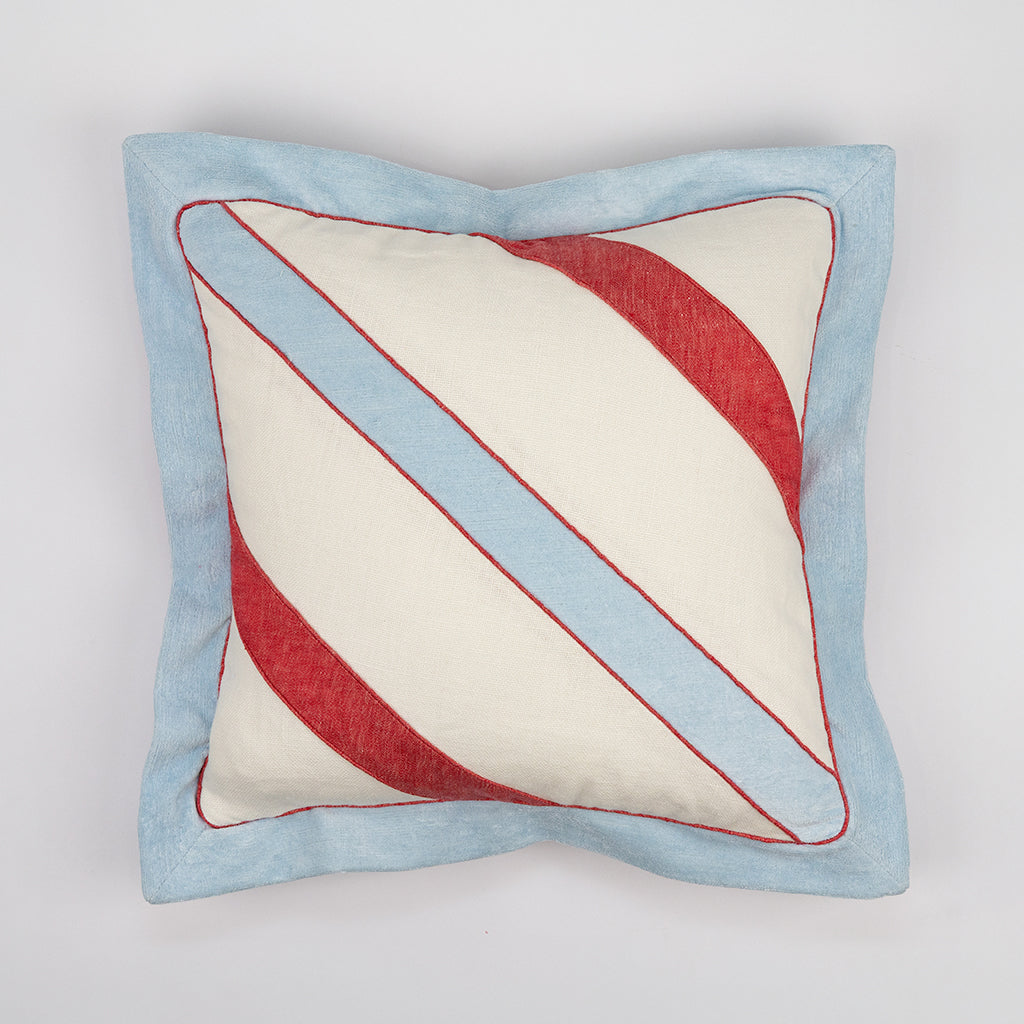Multi-Fabric Stripe Pillow with Flange and Piping