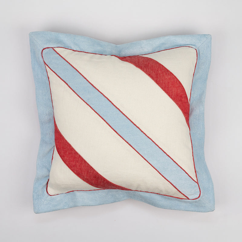 Multi-Fabric Stripe Pillow with Flange and Piping