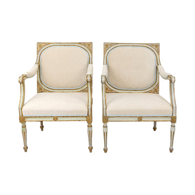 A Pair of 19th Century Venetian Carved Wood Arm Chairs