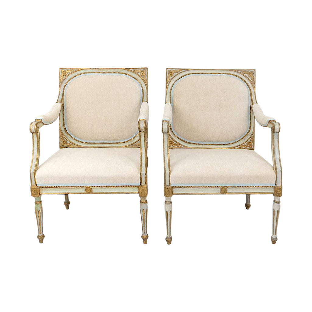 A Pair of 19th Century Venetian Carved Wood Arm Chairs