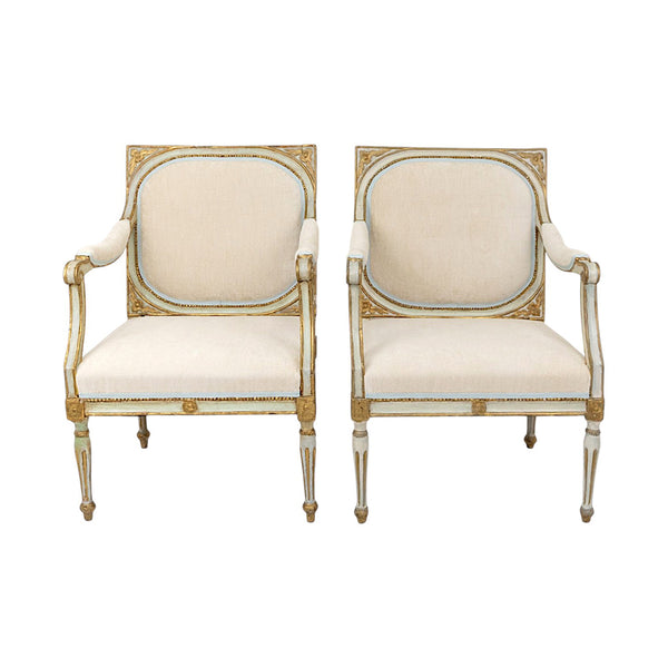 A Pair of 19th Century Venetian Carved Wood Arm Chairs