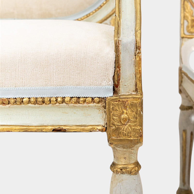 A Pair of 19th Century Venetian Carved Wood Arm Chairs