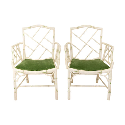 A Pair of Painted Fretwork Armchairs Attributed to Colefax and Fowler