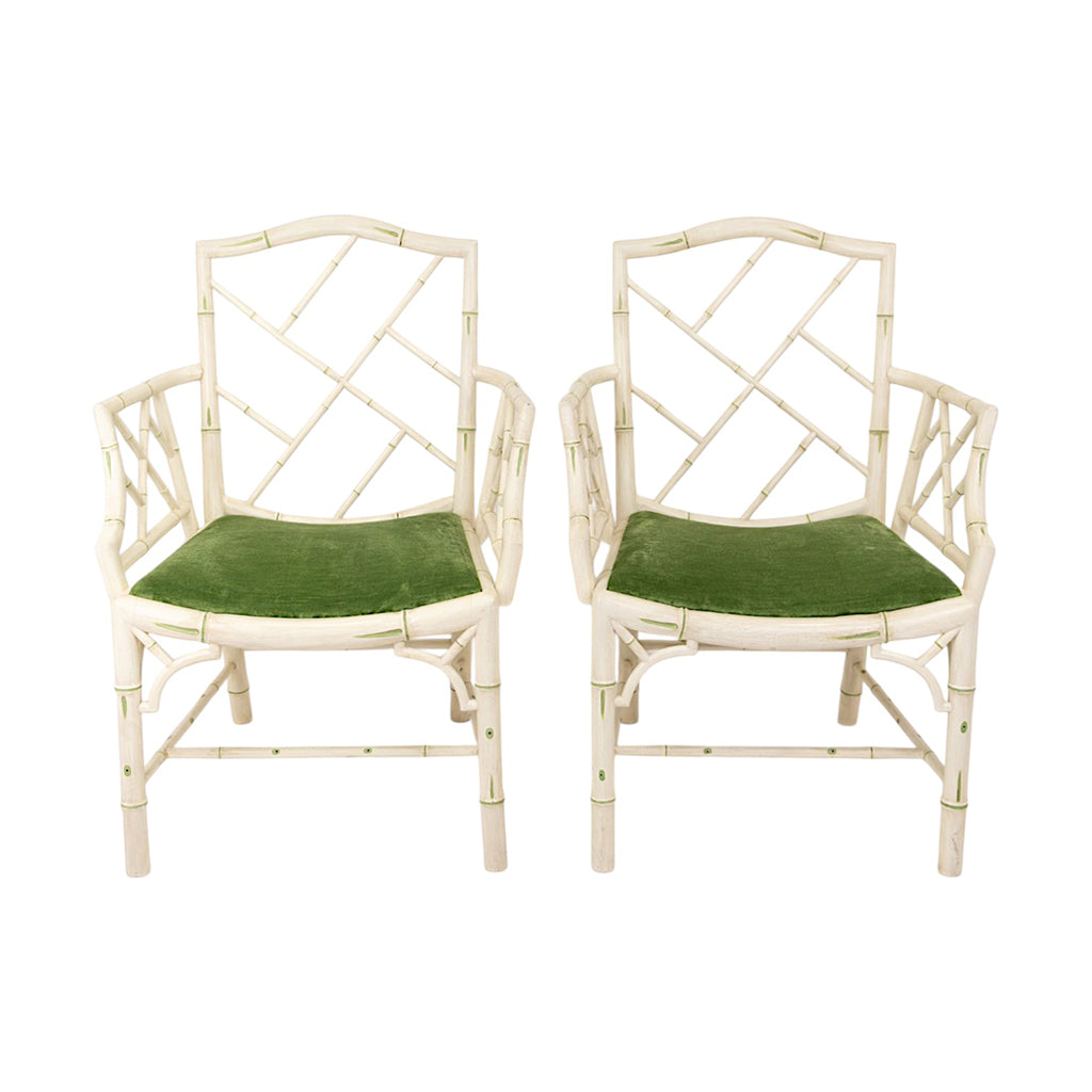 A Pair of Painted Fretwork Armchairs Attributed to Colefax and Fowler