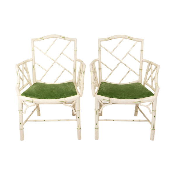 A Pair of Painted Fretwork Armchairs Attributed to Colefax and Fowler