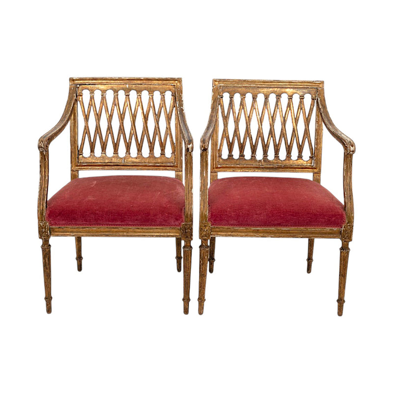 Pair of Regency Carved and Gilded Arm Chairs
