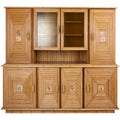 A Pencil Rattan Hutch with Glass Doors and Painted Inset Ceramic Tiles