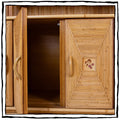 A Pencil Rattan Hutch with Glass Doors and Painted Inset Ceramic Tiles