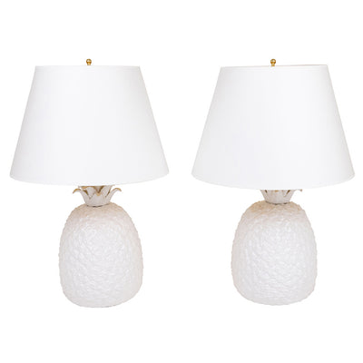 Pair of Italian White Porcelain Pineapple Lamps