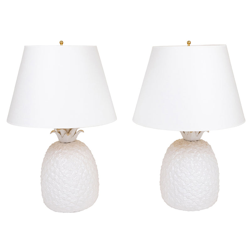 Pair of Italian White Porcelain Pineapple Lamps