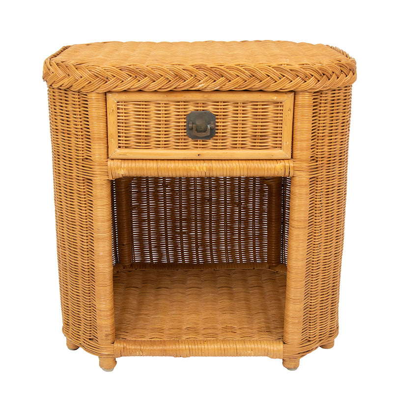 Pair of Vintage Rattan Side Tables with Brass Hardware