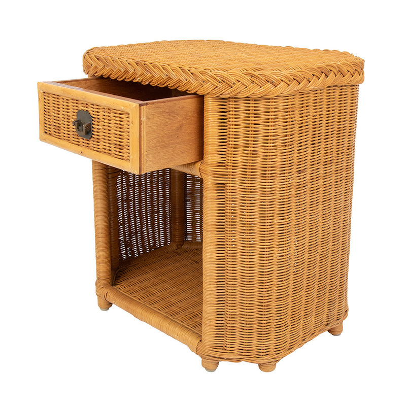 Pair of Vintage Rattan Side Tables with Brass Hardware