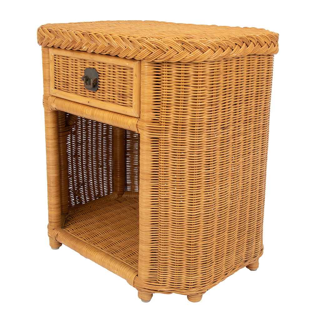 Pair of Vintage Rattan Side Tables with Brass Hardware