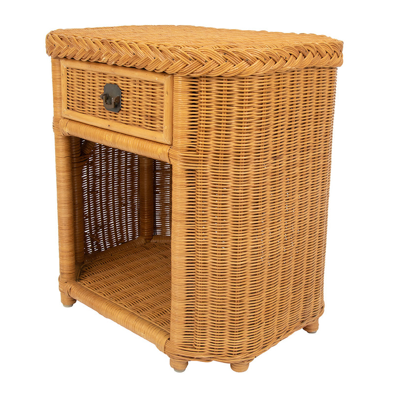 Pair of Vintage Rattan Side Tables with Brass Hardware