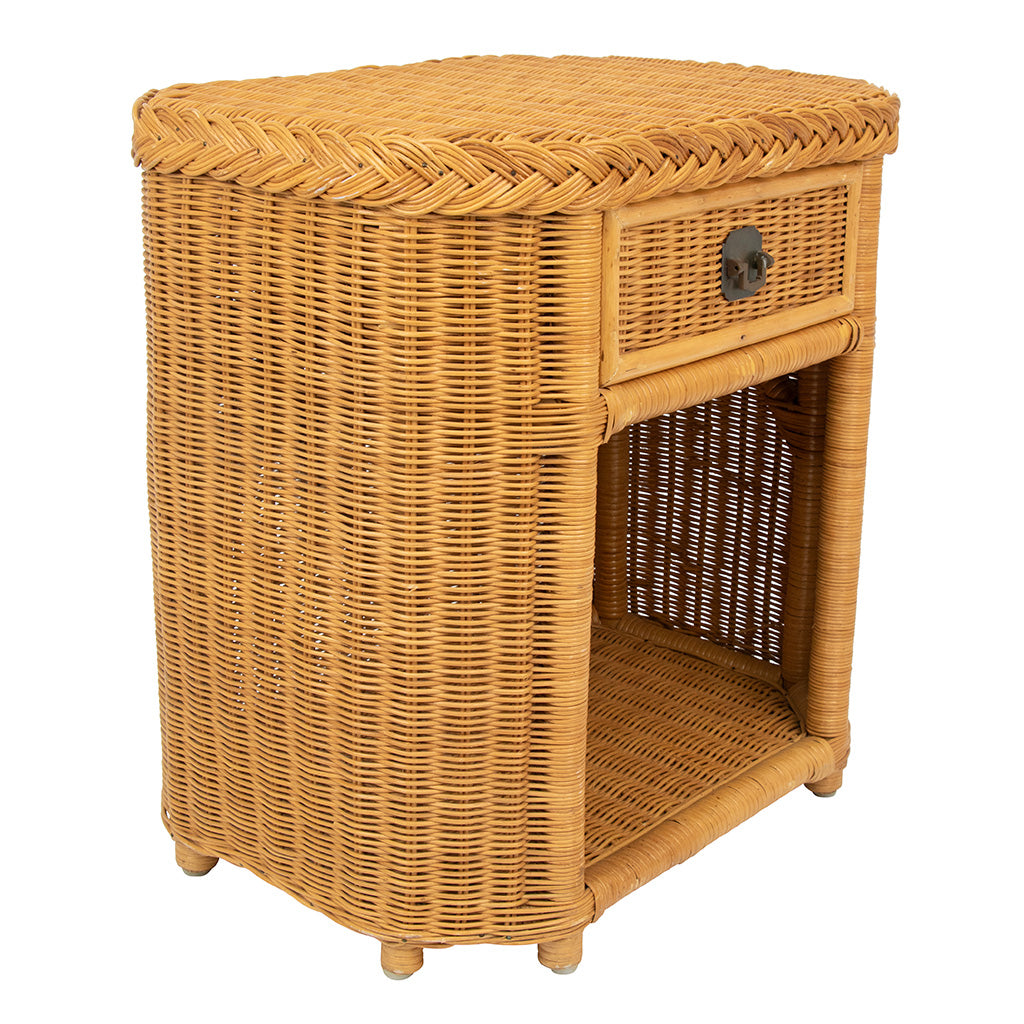 Pair of Vintage Rattan Side Tables with Brass Hardware