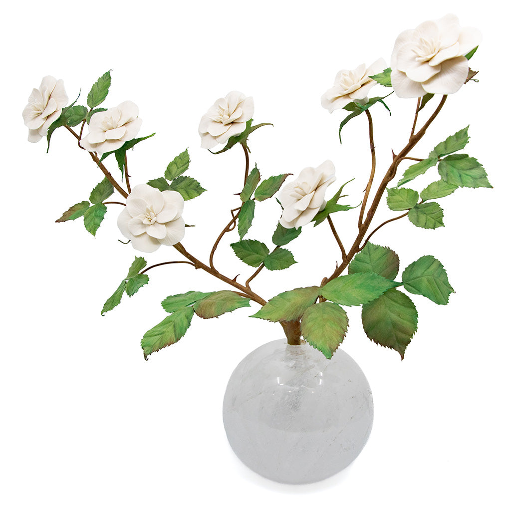 White Bisque Porcelain Two-Stem Rosebush in Round Rock Crystal