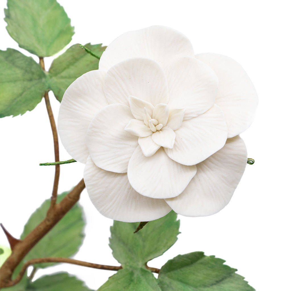 White Bisque Porcelain Two-Stem Rosebush in Round Rock Crystal