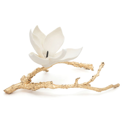 Gilt Bronze Table Center with Porcelain Magnolia Flower