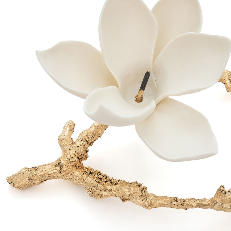 Gilt Bronze Table Center with Porcelain Magnolia Flower