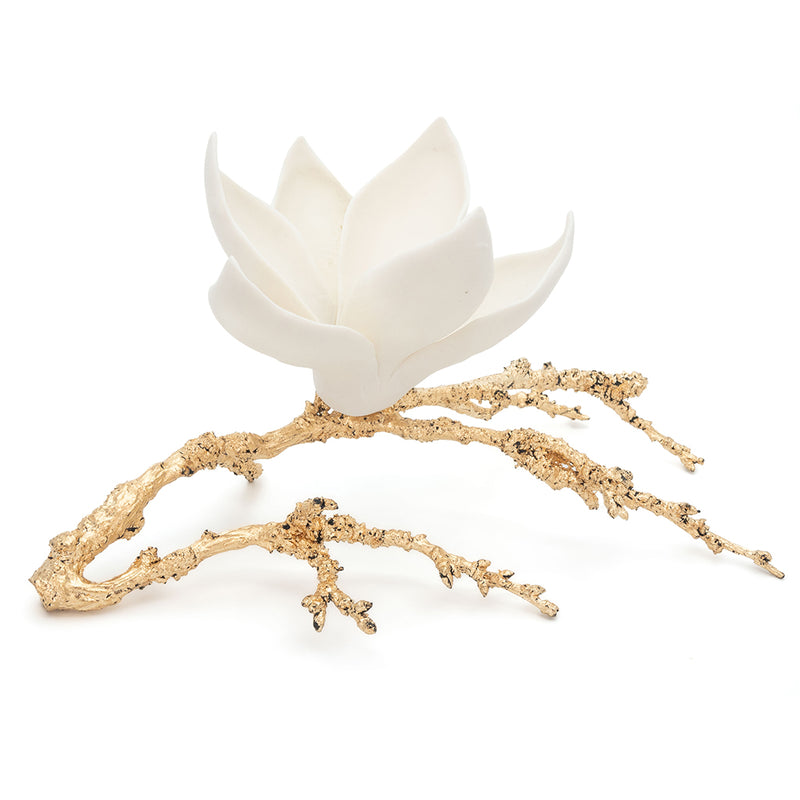 Gilt Bronze Table Center with Porcelain Magnolia Flower