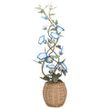 Large Blue Porcelain Morning Glory in an Oval Rattan Cachepot
