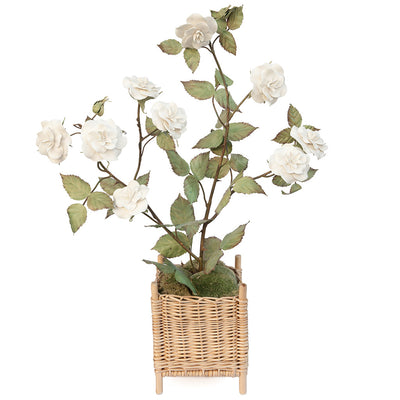 Large Porcelain Rosebush in a Wicker Tree Box